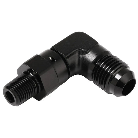 4AN Male Flare To 1 Eighth NPT Pipe Swivel Fitting Adapter Connector Aluminum Black High Flow Performance Pro Grade Anodized Aluminum Body Full Swivel Head For Easy Angle Adjustment 90 Degree For Liquid Or Gas Applications, black anodized 6061-T6 aluminum