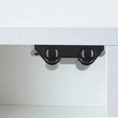Glass Door Magnetic Catch And Pivot Hinge Kit In Black, 7-Piece Set installed on white cabinet.