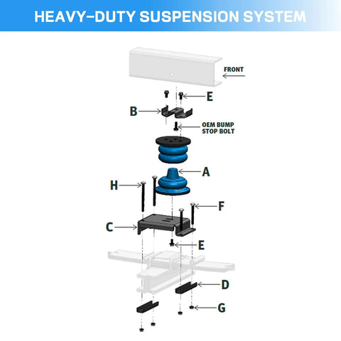 Heavy Duty Front Suspension Helper Springs For 2008 To 2021 Ford F-53 Chassis Upgrade For Smoother Rides Easy Bolt On Install