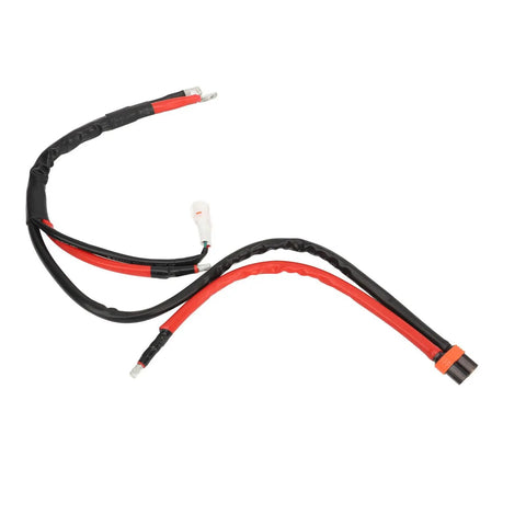 Main Power Connection Cable for Electric Motorcycle Battery, showing durable plug and wiring, weatherproof material visible.