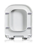 No Sweat Square Soft Close Toilet Seat With Quick Release Hinges For Easy Wipe Down And Heavy Duty Daily Use In Ultra Premium Polypropylene Crisp White Color, top view.