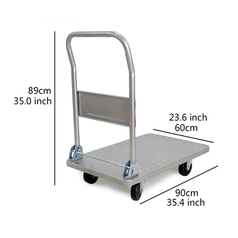 Heavy Duty Moving Cart Built Tough For Garage Or Shop Use Featuring Smooth 360 Swivel Wheels And Quick Fold Tray, 89cm tall.