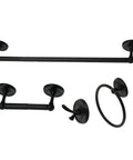 Victorian Matte Black Sleek 4-Piece Bath Accessory Set with 18-Inch Towel Bar, Ring, Robe Hook, and Toilet Paper Holder, All Brass Construction