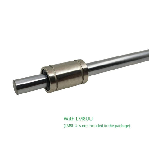 Linear motion rod shaft, 8mm x 600mm, chrome-plated steel with bearing collar