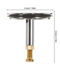 Adjustable Bathtub Drain Plug Silver Copper with Rotary Mechanism shown vertically, measuring 4.3cm width and 5.5cm height.