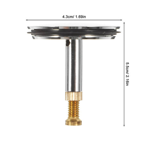 Adjustable Bathtub Drain Plug Silver Copper with Rotary Mechanism shown vertically, measuring 4.3cm width and 5.5cm height.