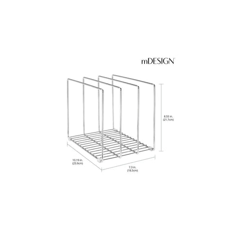 3 Slot Tray And Pan Rack For Kitchen Organization, Metal Wire Pantry Storage, Freestanding with Silver Finish, dimensions shown