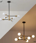 Dope Black And Gold 6 Light Sputnik Chandelier For Dining Room Living Room Kitchen Island And Bedroom Modern Mid Century Ceiling Fixture with lights on and off