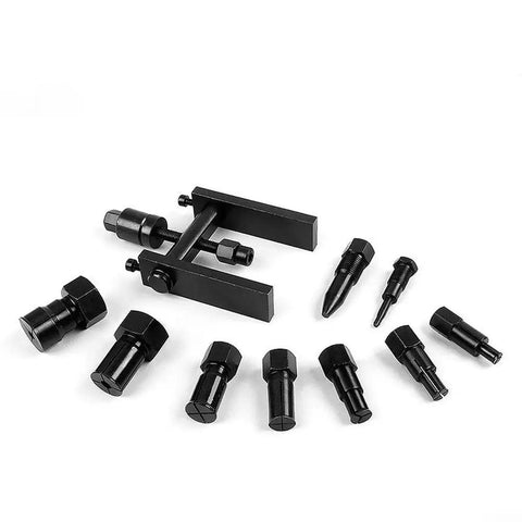 Badass 10 Pc Motorcycle Bearing Puller Kit Fits 8mm to 29mm Sizes Durable Using Chrome Vanadium Steel Great Tool For Gearheads and Mechanics to Rip Bearings and Fix Engines Right Without Risk of Damage During Home Garage Repair Jobs. 10-piece black chrome vanadium motorcycle bearing puller kit with assorted 8mm to 29mm adapters
