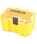 Plastic OEM N276779 Oscillating Tool Blade Box Replacement Case with clear lid and yellow body for tool accessories.