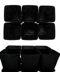 Top and side view of 24 Pack 3 Inch Black Square Plastic Plant Pots With Saucers For Indoor And Outdoor Use Durable Reusable Nursery Pots With Drain Trays Great For Home Garden Balcony Office Decor