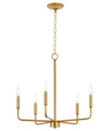 Chic 22 Inch Modern Five Light Gold Chandelier With Candle Style Sockets Open Frame Warm Brass Fixture For Dining Room Or Entryway