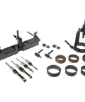 Kickass Mortising Attachment Kit For Standard Drill Presses Featuring Quick Change Guide Bushings And Rugged Cast Iron Chisel Holder Setup for precise woodworking.
