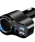 All In One USB C Car Charger With 168W Power, Dual 12V and 24V Cigarette Lighter Socket Splitter, Three USB Ports And PD3.0 Fast Charge