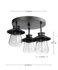 Sedona Modern Farmhouse Pendant With Faux Wood Accents And Clear Glass Shades In Matte Black Finish Bulb Not Included, dimensions shown