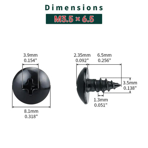 No 6 Black Stainless Steel Phillips Truss Head Sheet Metal Screws Set With Bit, 304 Stainless, dimensions diagram