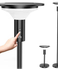 Solar Powered Outdoor Floor Lamp for Patio and Garden, Waterproof IP44 cordless lamp showing adjustable height and control button