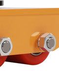 Close-up of heavy duty machinery skates built tough for seamless warehouse equipment transport, featuring 360-degree rollers.