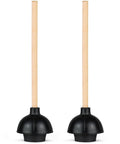 Heavy Duty Toilet Plunger For Home And Pro Use, Commercial Grade With Solid Wood Handle, Double Thrust Rubber Cup, 22 Inch, 2 Pack