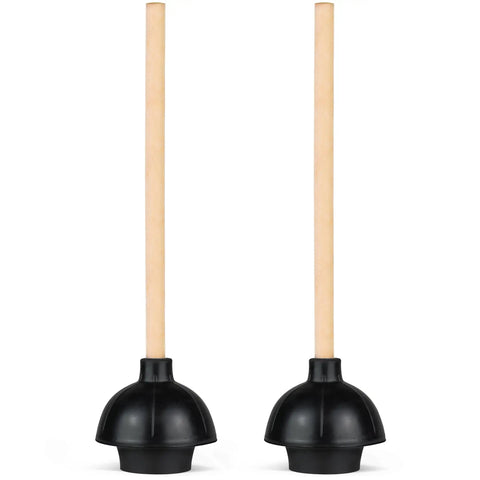 Heavy Duty Toilet Plunger For Home And Pro Use, Commercial Grade With Solid Wood Handle, Double Thrust Rubber Cup, 22 Inch, 2 Pack