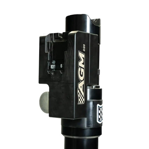 Electric High Lift Off Road Jack With 2000 LB Lift Capacity, close-up of external collar and mechanism, black finish, AGM logo visible.