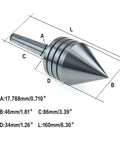 MT2 Live Center For Wood Lathe, Heavy Duty Tailstock Center With Number Two Morse Taper, precision ball bearings diagram