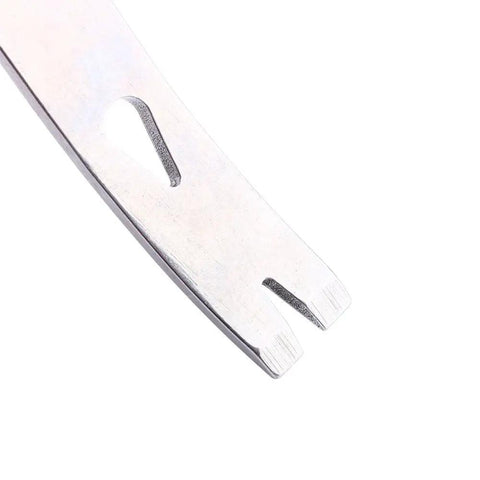 Close-up of a Stainless Steel Pocket Bar EDC Tool Set, Mini 3 Inch Crank Crowbars tip, showing its durable pry bar edge.