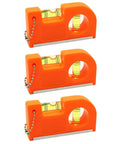 Spirit Level Tool Small Pocket Level with 2 Bubble Spirit Leveler Metal Keychain 3PCS in orange, showcasing three tools with vials.