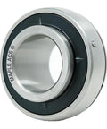 Maple Ace UC205 insert bearing, 25mm bore, spherical OD, front view with set screws and lubrication hole