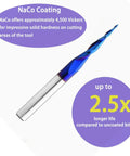 Pro-Grade 6.2 Degree Tapered Ball Nose Upcut CNC Router Bit with NaCO Coating, 1/4 Inch Shank, 1/32 Inch Cutting Diameter.