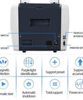 Back view of Heavy Duty Cash Counting Machine With Automatic Counterfeit Detector LED Display showing power switch and interfaces.