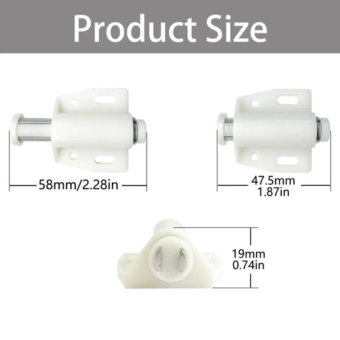 8 Pack White Magnetic Push To Open Cabinet Latches Kit With 8 Strike Plates And 40 Fixing Screws Easy Install Hardware dimensions