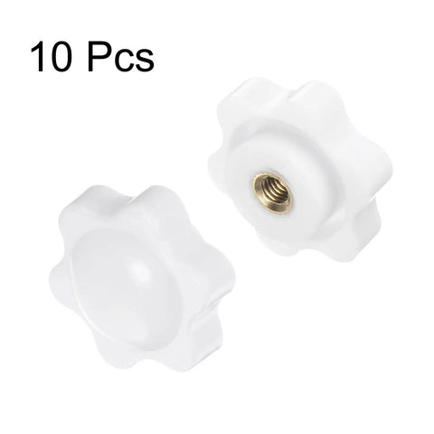Image showing 10 Pack M4 Star Knobs With 25mm White Head Non-Through Hole Brass Insert Screw-In Hand Knobs For Clamping.