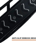 Close-up of black anti-slip emboss design on garage wall mount bike storage rack, highlighting rubber coated hooks for garages.