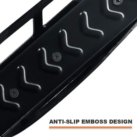 Close-up of black anti-slip emboss design on garage wall mount bike storage rack, highlighting rubber coated hooks for garages.