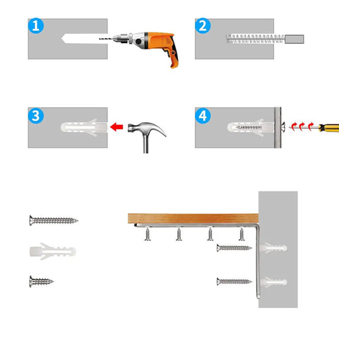 Installation steps for Heavy Duty Beefy Stainless Steel Shelf Brackets Pack Of Four For 5X3 Inch Right Angle Corner Supports 35lb Per Pair Capacity