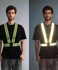 Road Ready Heavy Duty High Vis Safety Strap Vest Engineered For Day Shift Workers Demanding Peak Night Glow And Bulletproof Polymer Straps That Will Never Tear Up In Comfortable Oversized Cut, shown in yellow and reflective style.