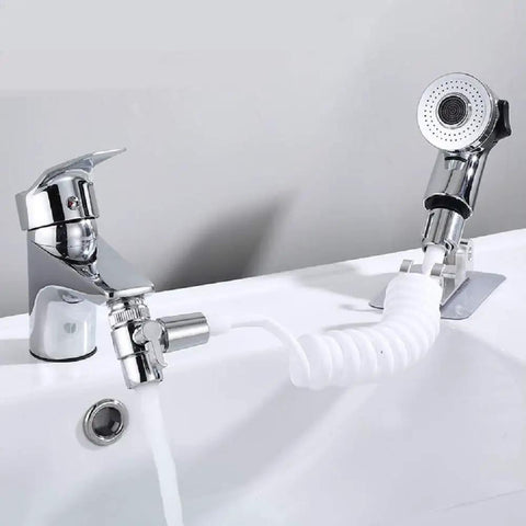 Handheld Shower Sprayer For Sink With Shampoo Attachment, Faucet Extension Tubes, Chrome Finish, Adjustable Spray Modes, Copper Valve Adapter