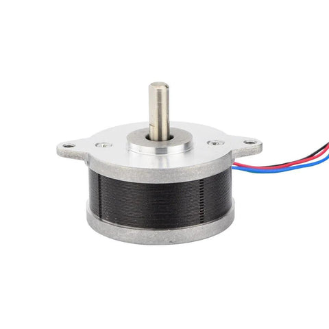 Front view of a NEMA 14 stepper motor, round body with black winding and silver flange, 4-wire bipolar, Amazon brand.