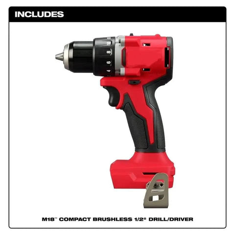 Heavy Duty Brushless Cordless Drill Driver Bare Tool Delivering Beast Mode Torque And Compact 18 Volt Build with metal chuck and belt clip.