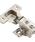 Two Pack Soft Close Cabinet Hinges For Face Frame Cabinets Half Inch Overlay Short Arm 95 Degree Opening Brushed Nickel Finish Includes Mounting Screws