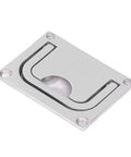 Stainless steel central console plate (3.8 x 2.7 in) with four mounting holes and a curved U-slot