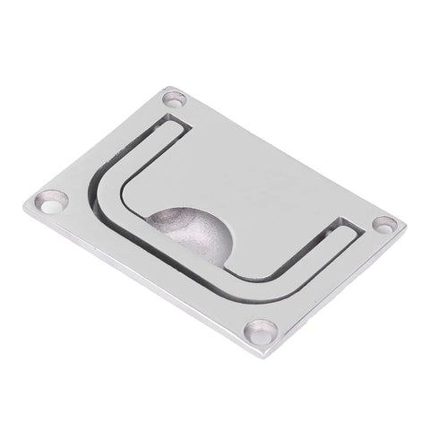 Stainless steel central console plate (3.8 x 2.7 in) with four mounting holes and a curved U-slot