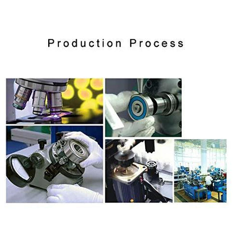 Ball bearing production process collage showing machining, assembly, and factory line for 6000-2RS ABEC-5 bearings