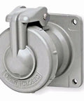 Rugged 4 Wire 4 Pole 60 Amp 600V Copper Free Aluminum Pin And Sleeve Receptacle side view showing silver housing and lever