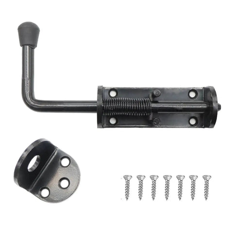 Black 2 Packs 8.5 Inch Heavy Duty Spring Loaded Latch Pin With Sliding Barrel Bolt Door Lock set with mounting screws