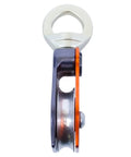 Side view of Omni-Block 2.0 Orange Swivel Pulley For Climbing And Rigging Systems Built Tough With 8kN Working Load Limit And 36kN MBS