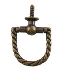 Antique Brass Ring Pull Handle with Twisted Rope Design for Drawers and Cabinets, classic rustic look, durable metal pull