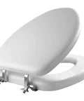 Comfy Padded Toilet Seat With Chrome Hinges And Durable Wood Core, Elongated White Comfort Seat, Easy Clean Vinyl, Cushioned Lid, USA Made