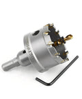 2'' TCT hole saw kit with tungsten carbide teeth and titanium-plated pilot bit, includes hex key